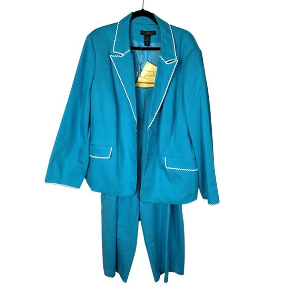 NWT! Dialogue Plus Size 2X Cotton Pantsuit 2-Piece Suit Blazer Crop Pants Blue - Picture 1 of 10